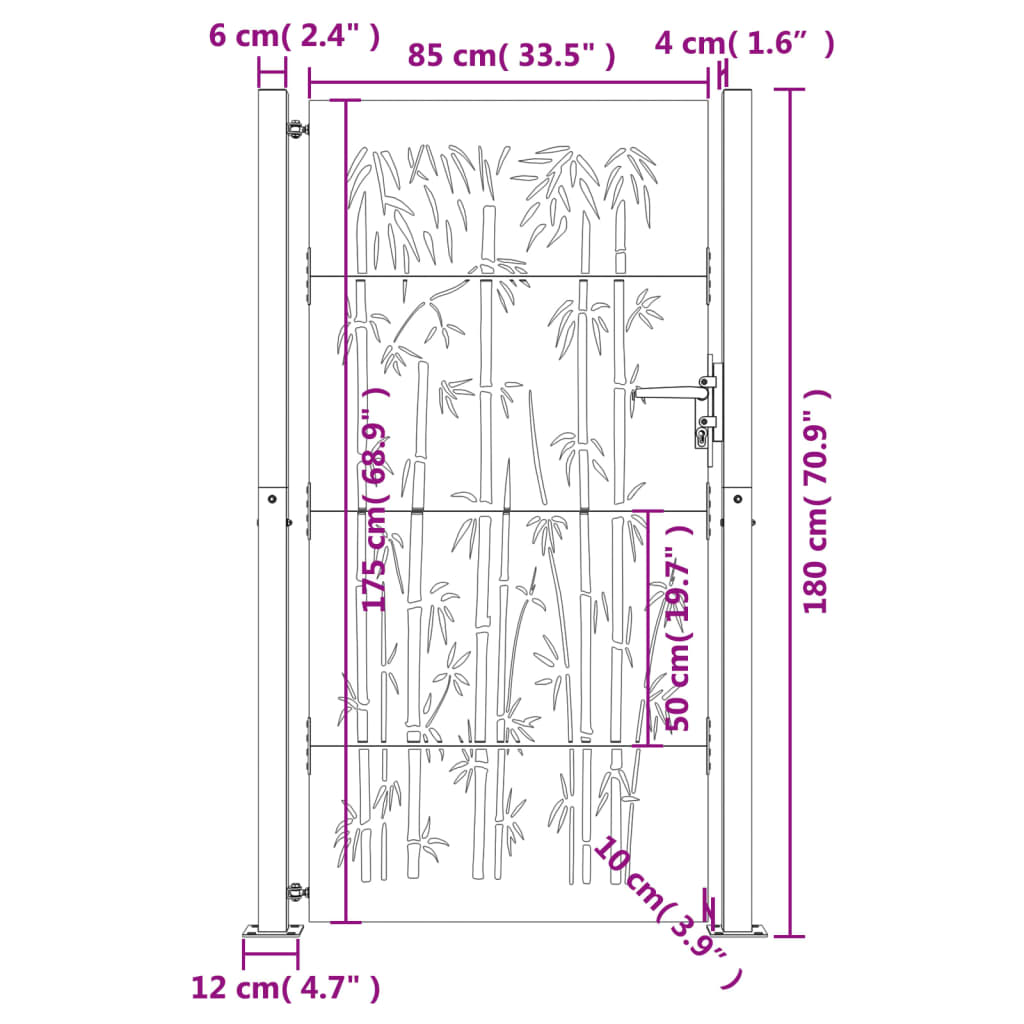 vidaXL Puerta de jardín acero corten diseño bambú 105x180 cm