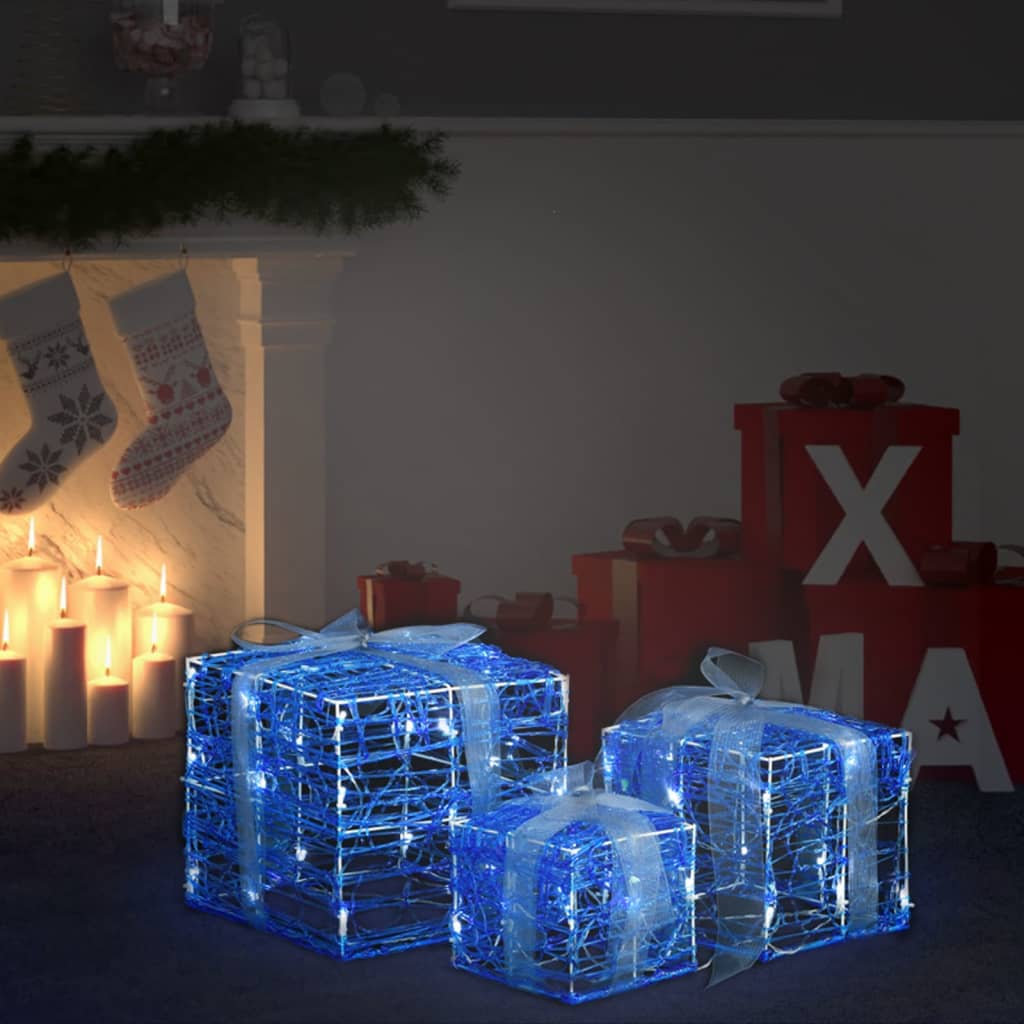 vidaXL Caja decorativa de regalo Navidad acrílico 3 pzas blanco frío