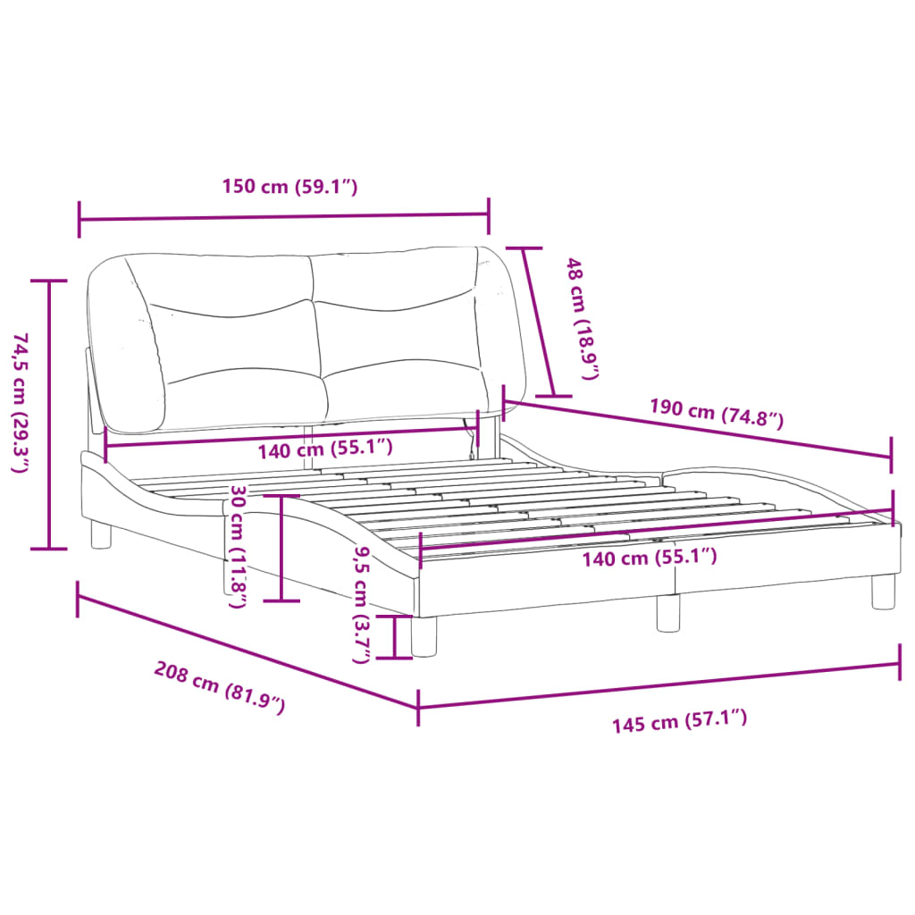 vidaXL Estructura de cama con luces LED tela gris oscuro 140x190 cm