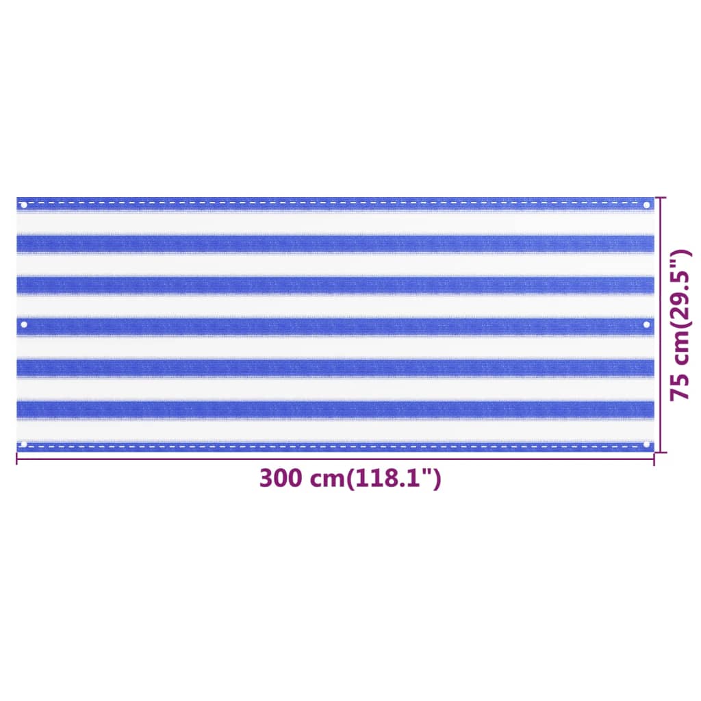 vidaXL Toldo para balcón HDPE azul y blanco 75x300 cm