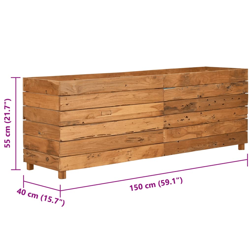 vidaXL Jardinera madera maciza de teca y acero 150x40x55 cm