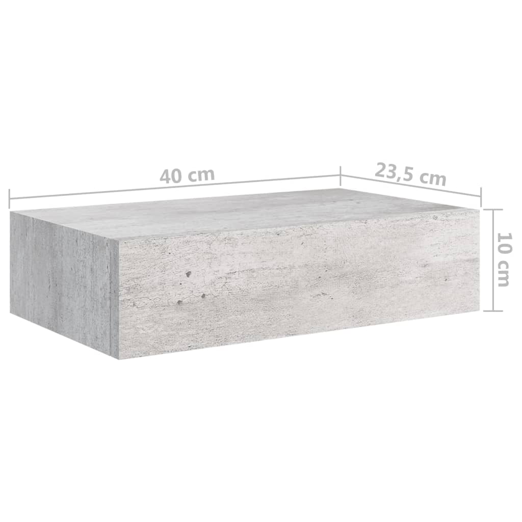vidaXL Estante de pared con cajón MDF gris hormigón 40x23,5x10 cm