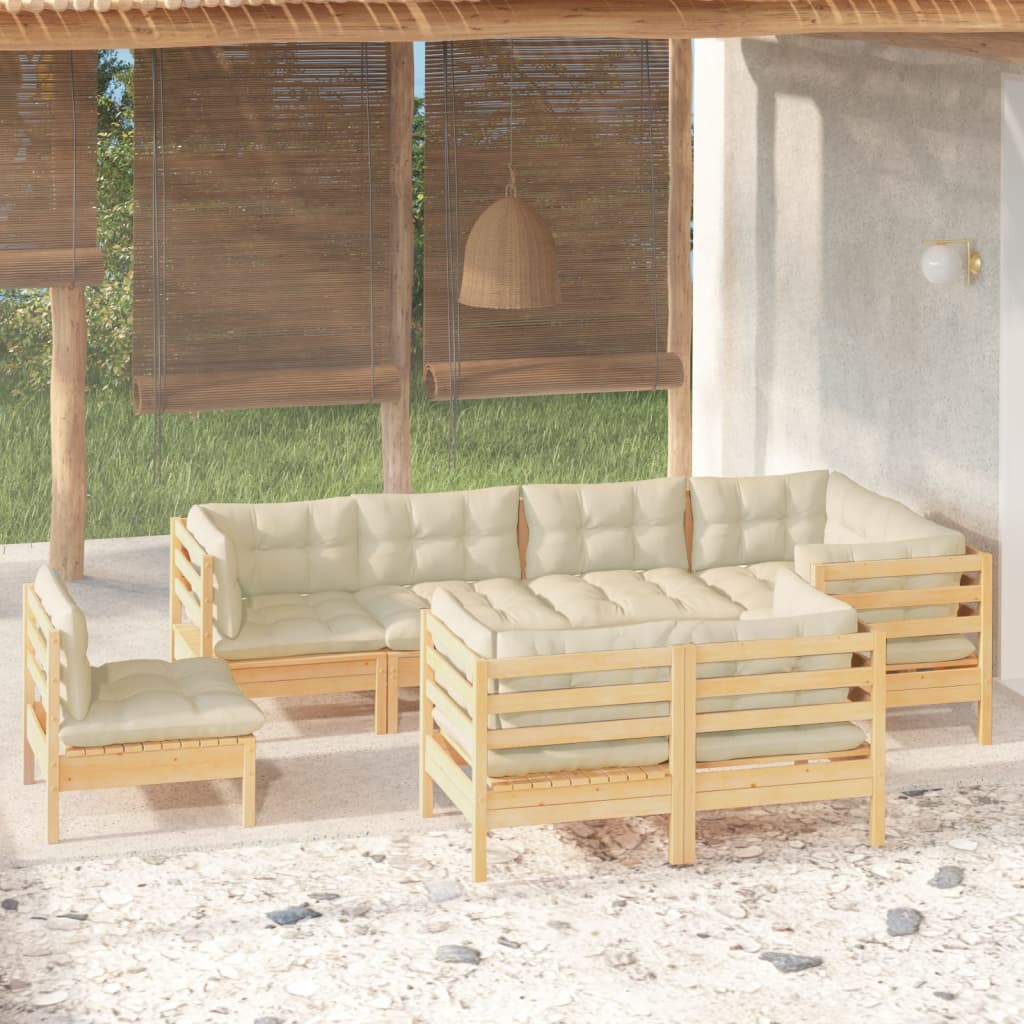 vidaXL Muebles de jardín 8 pzas y cojines madera maciza de pino crema
