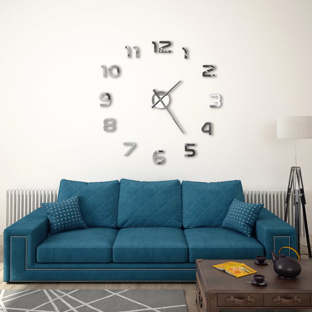 vidaXL Reloj 3D de pared con diseño moderno 100 cm XXL plateado