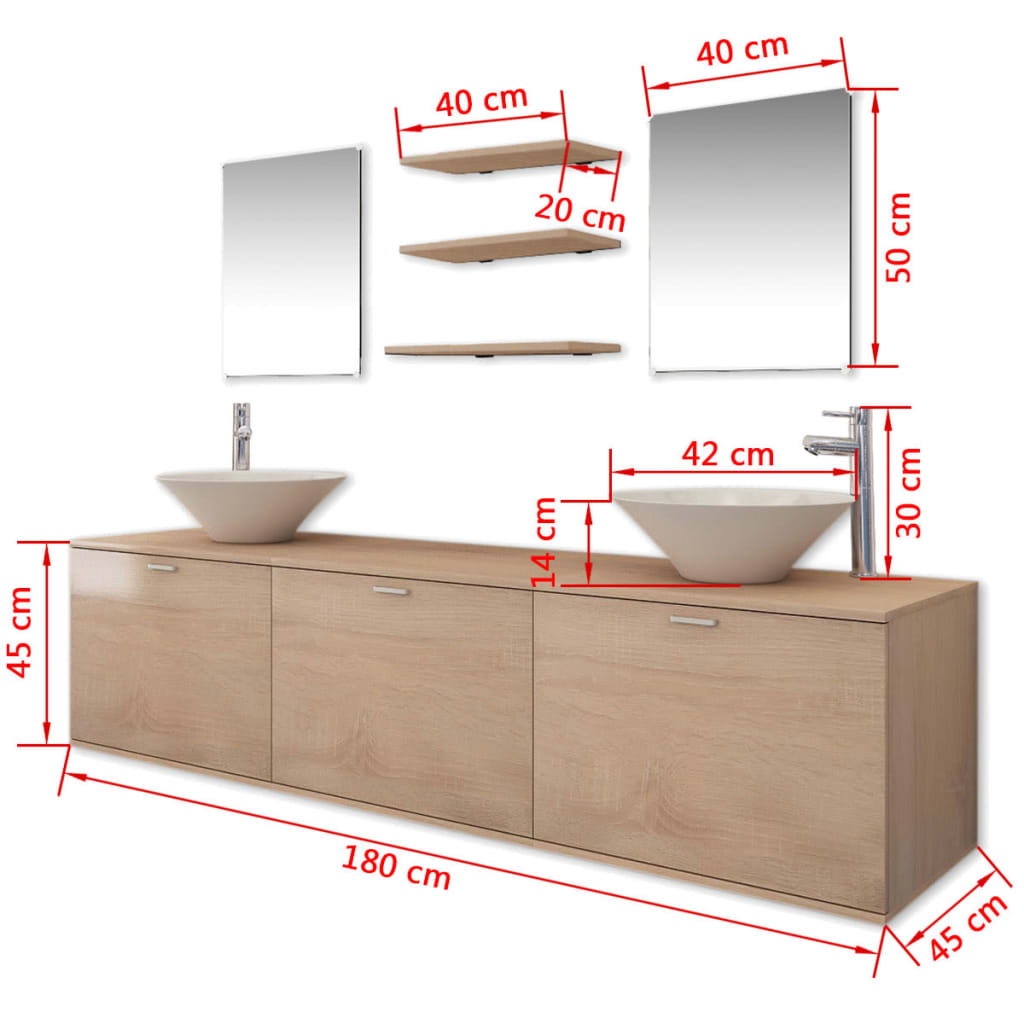 vidaXL Conjunto de muebles de baño con lavabo y grifo 11 piezas beige