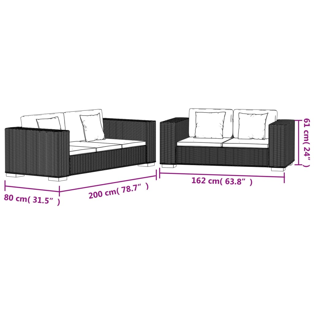 vidaXL Juego de sofás de 2 plazas y de 3 plazas ratán auténtico