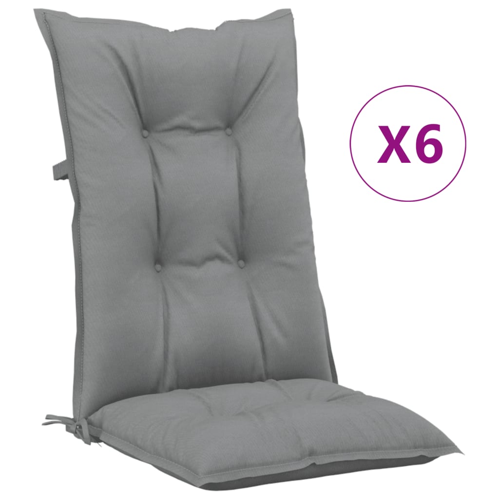 vidaXL Cojín silla de jardín respaldo alto 6 uds tela gris 120x50x7 cm