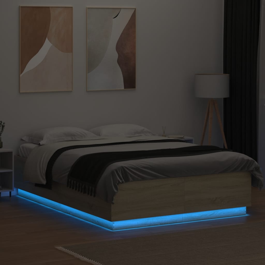 vidaXL Estructura cama con luces LED madera roble Sonoma 150x200 cm