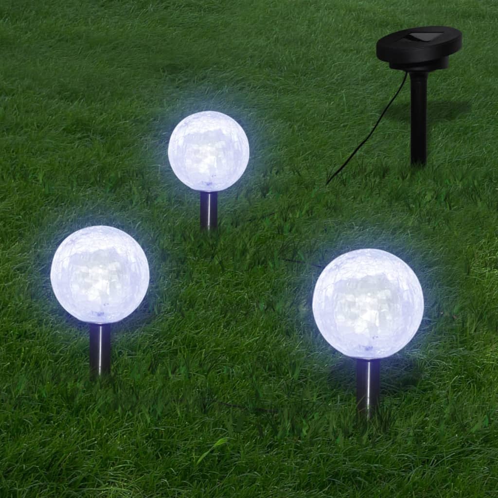 vidaXL Lámparas de bola jardín LED anclajes y paneles solares 3 uds