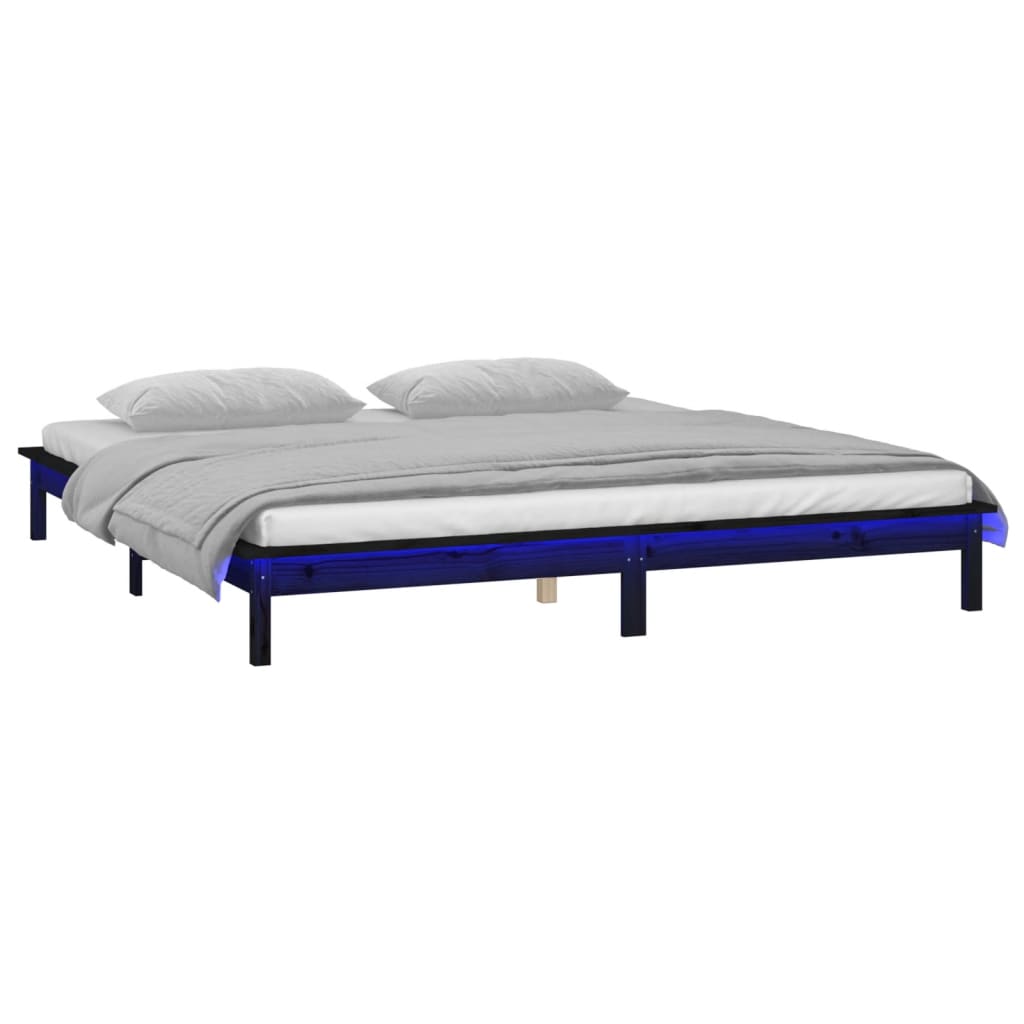 vidaXL Estructura de cama con LED madera maciza negra 120x200 cm
