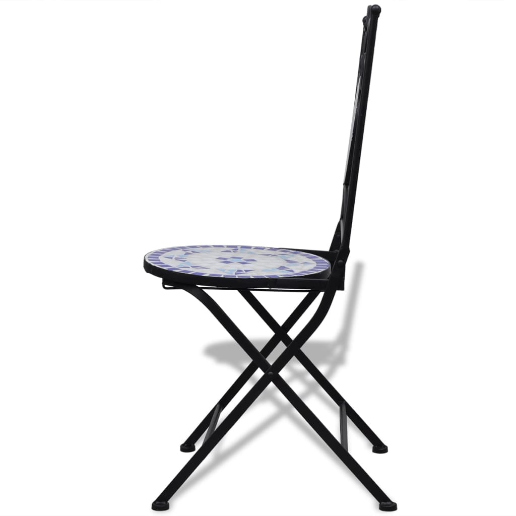 vidaXL Set de mesa y sillas de jardín 3 pzas con mosaico azul y blanco