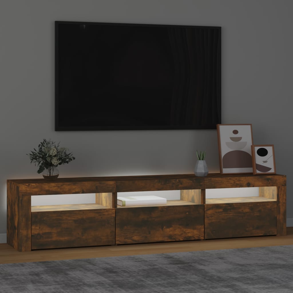 vidaXL Mueble de TV con luces LED color roble ahumado 180x35x40 cm