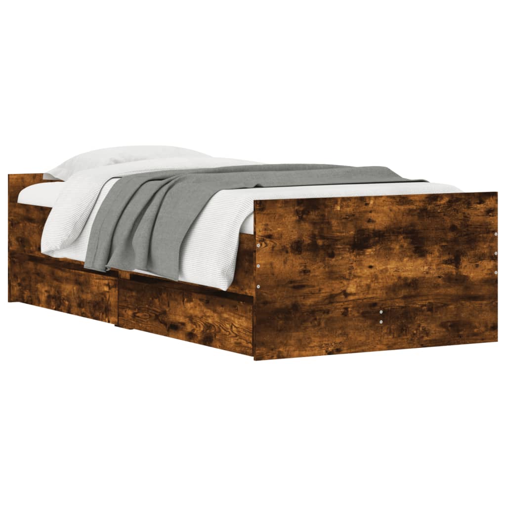 vidaXL Estructura de cama con cajones roble ahumado 75x190 cm