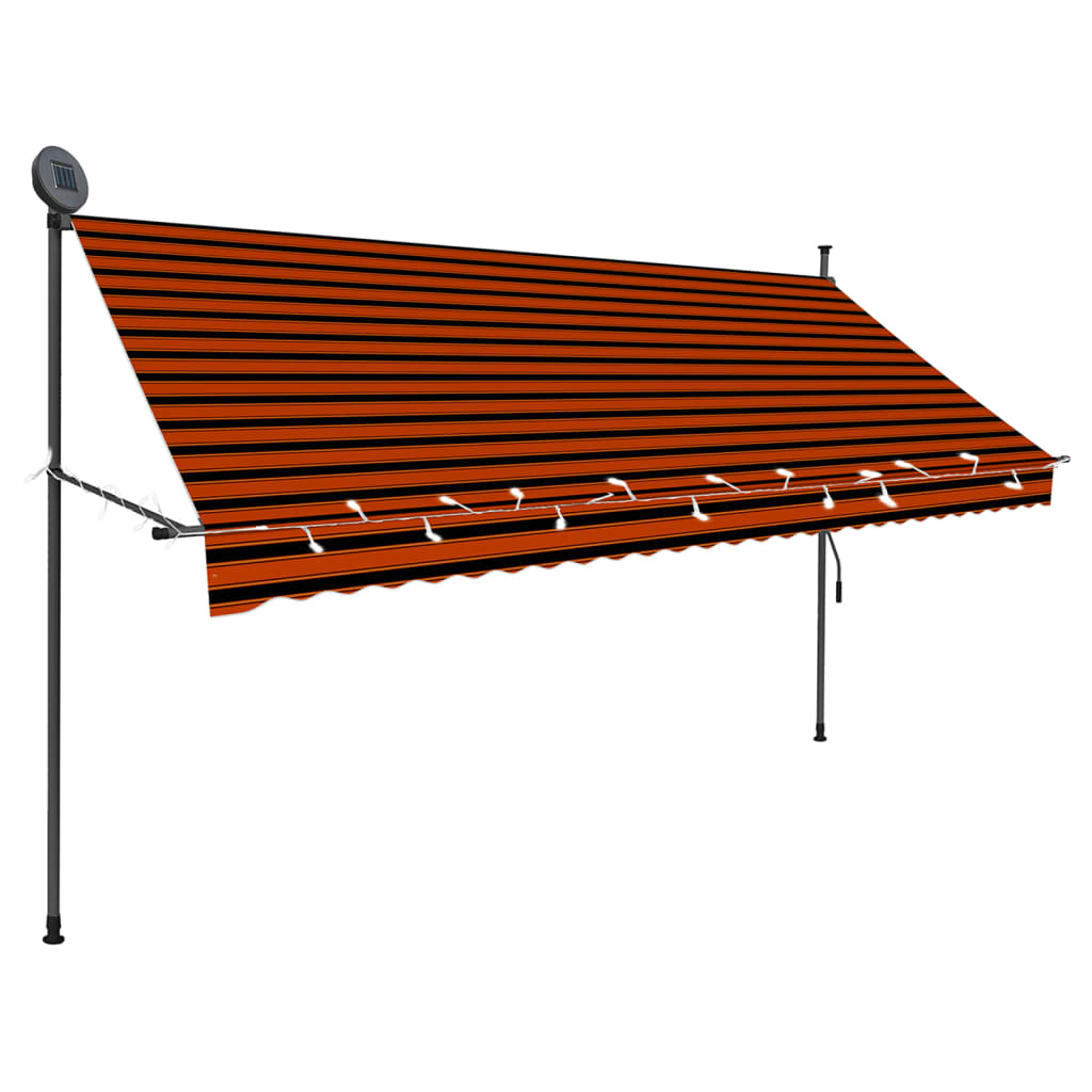 vidaXL Toldo manual retráctil con LED naranja y marrón 300 cm