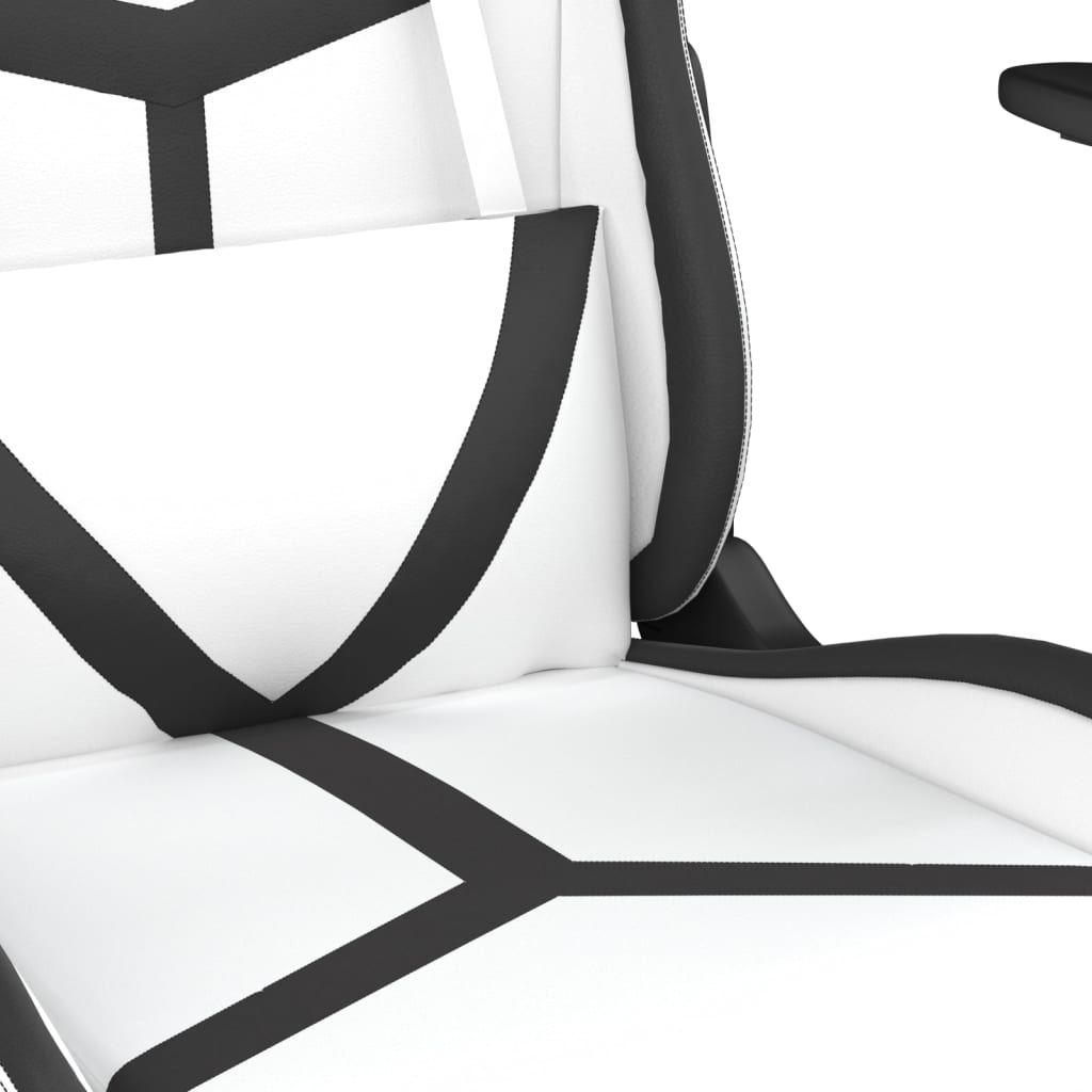 vidaXL Silla gaming masaje y reposapiés cuero sintético negro blanco