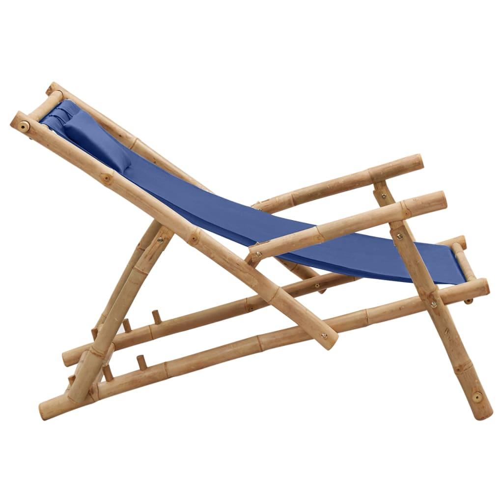 vidaXL Silla de playa de bambú y lona azul marino