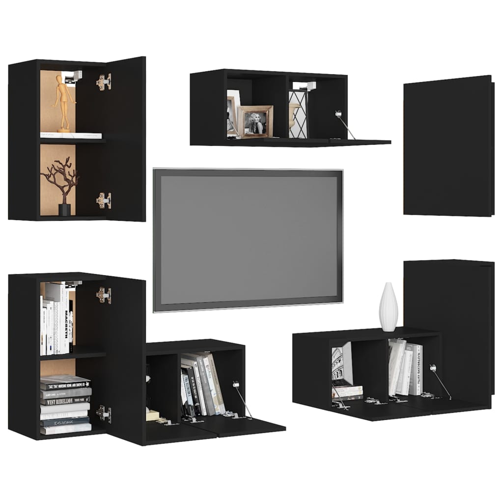 vidaXL Set de muebles de salón TV 7 pzas madera de ingeniería negro