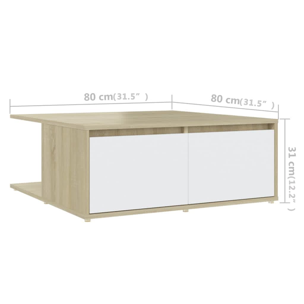 vidaXL Mesa de centro madera contrachapada blanco y roble 80x80x31 cm