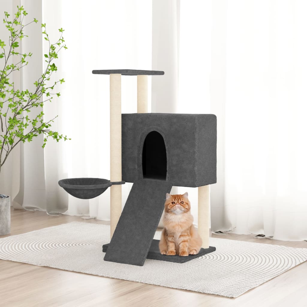 vidaXL Rascador para gatos con postes de sisal gris oscuro 96 cm