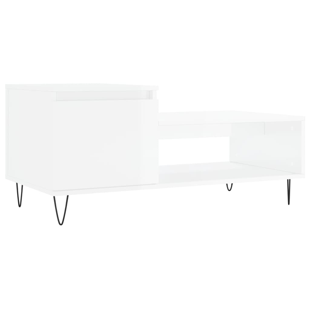 vidaXL Mesa de centro madera contrachapada blanco brillo 100x50x45 cm