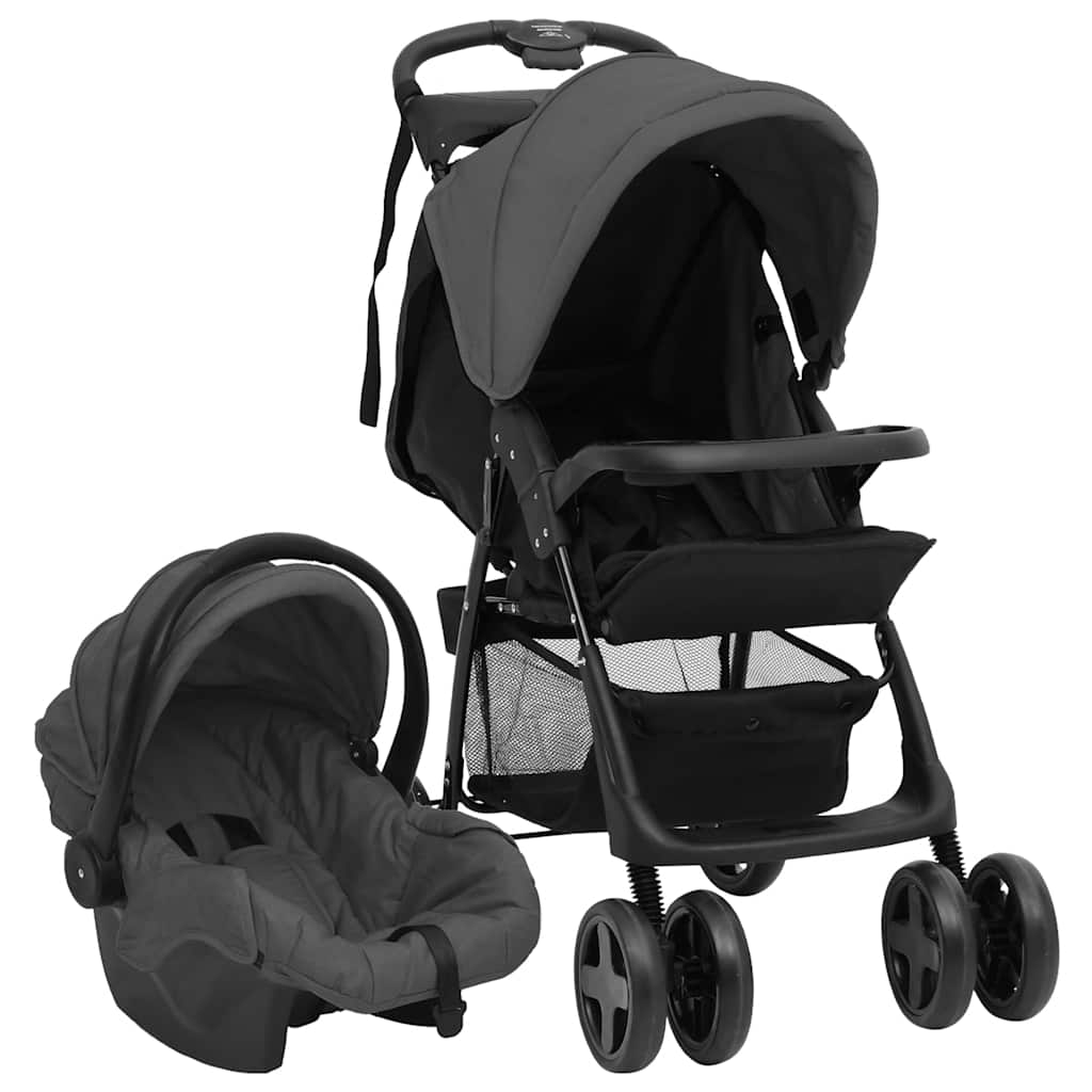 vidaXL Carrito de bebés 3 en 1 de acero gris y negro | vidaXL.es