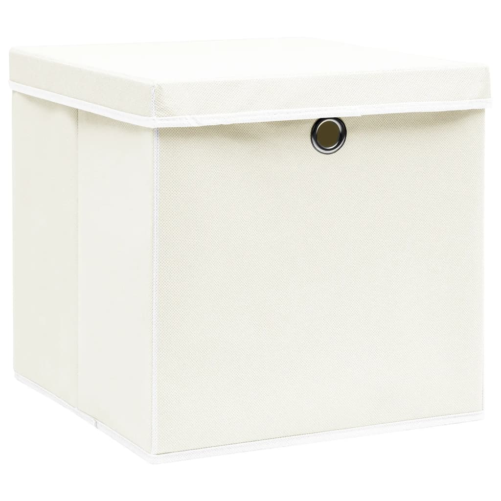 vidaXL Cajas de almacenaje con tapas 4 uds tela blanco 32x32x32 cm