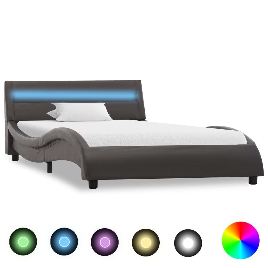 vidaXL Estructura de cama con LED cuero sintético gris 100x200 cm