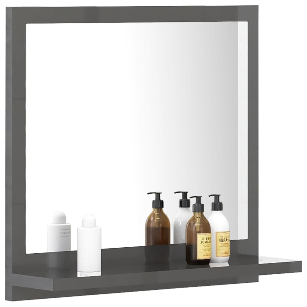 vidaXL Espejo de baño madera contrachapada gris brillo 40x10,5x37 cm