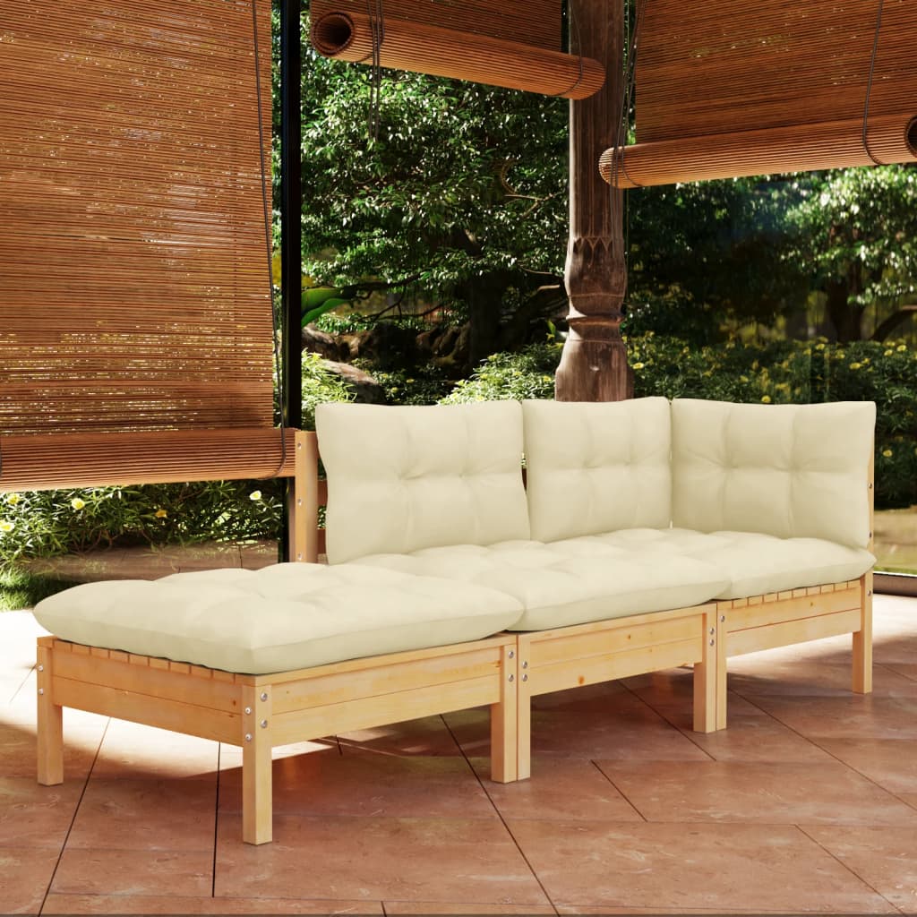 vidaXL Muebles de jardín 3 piezas cojines madera maciza de pino crema