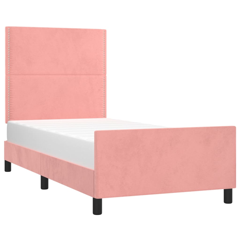 vidaXL Estructura de cama con cabecero de terciopelo rosa 100x200 cm