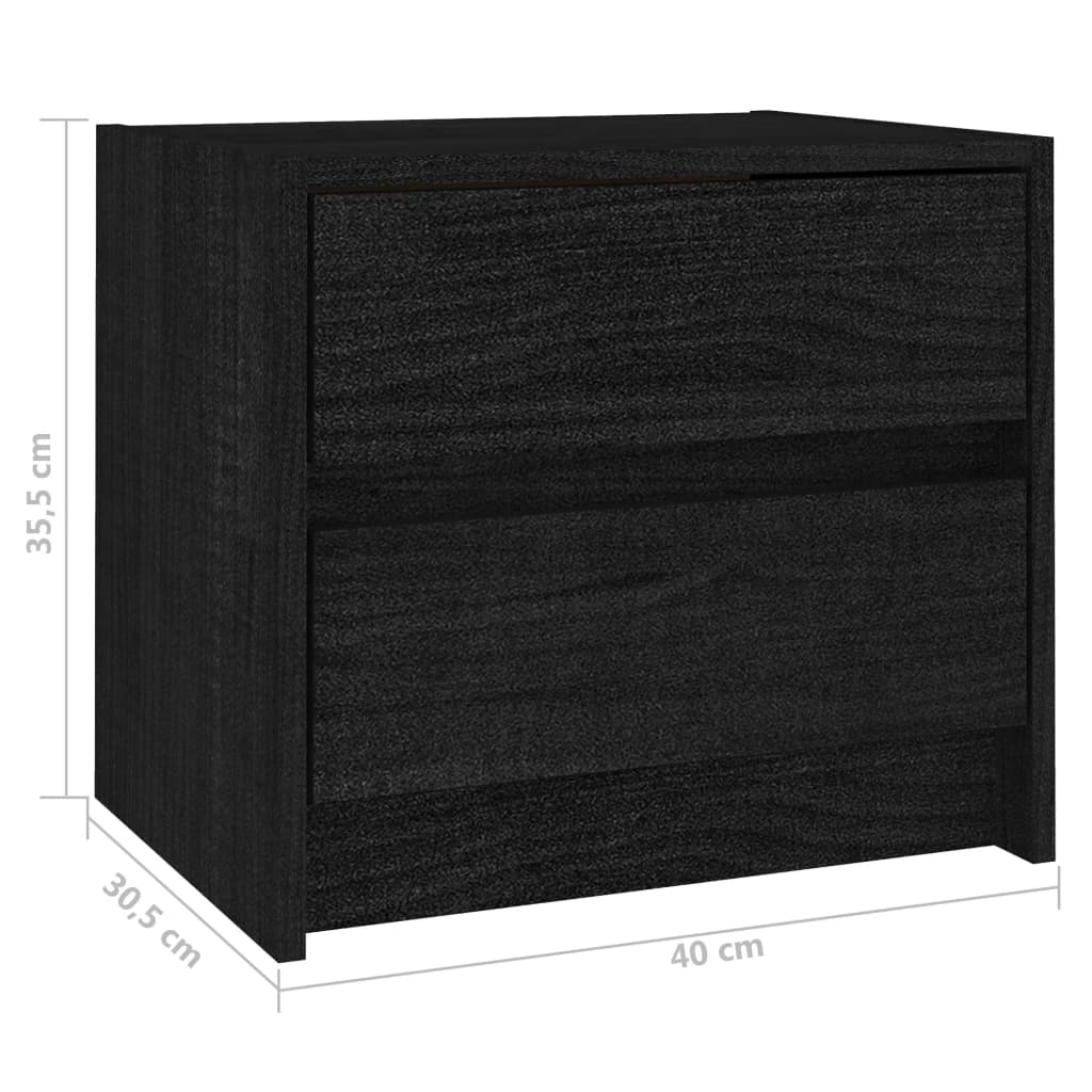 vidaXL Mesitas de noche 2 uds madera maciza pino negro 40x30,5x35,5 cm
