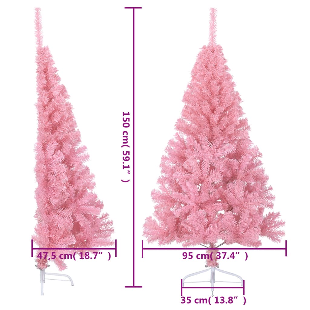 vidaXL Medio árbol de Navidad artificial con soporte PVC rosa 150 cm