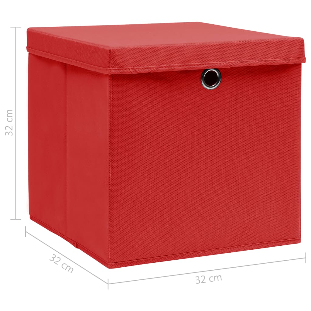 vidaXL Cajas de almacenaje con tapas 10 uds tela rojo 32x32x32 cm