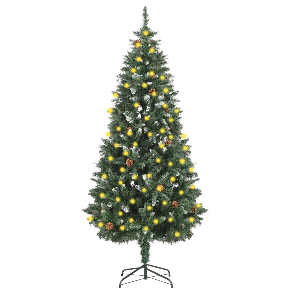 vidaXL Árbol de Navidad artificial iluminado con luces y piñas 180 cm