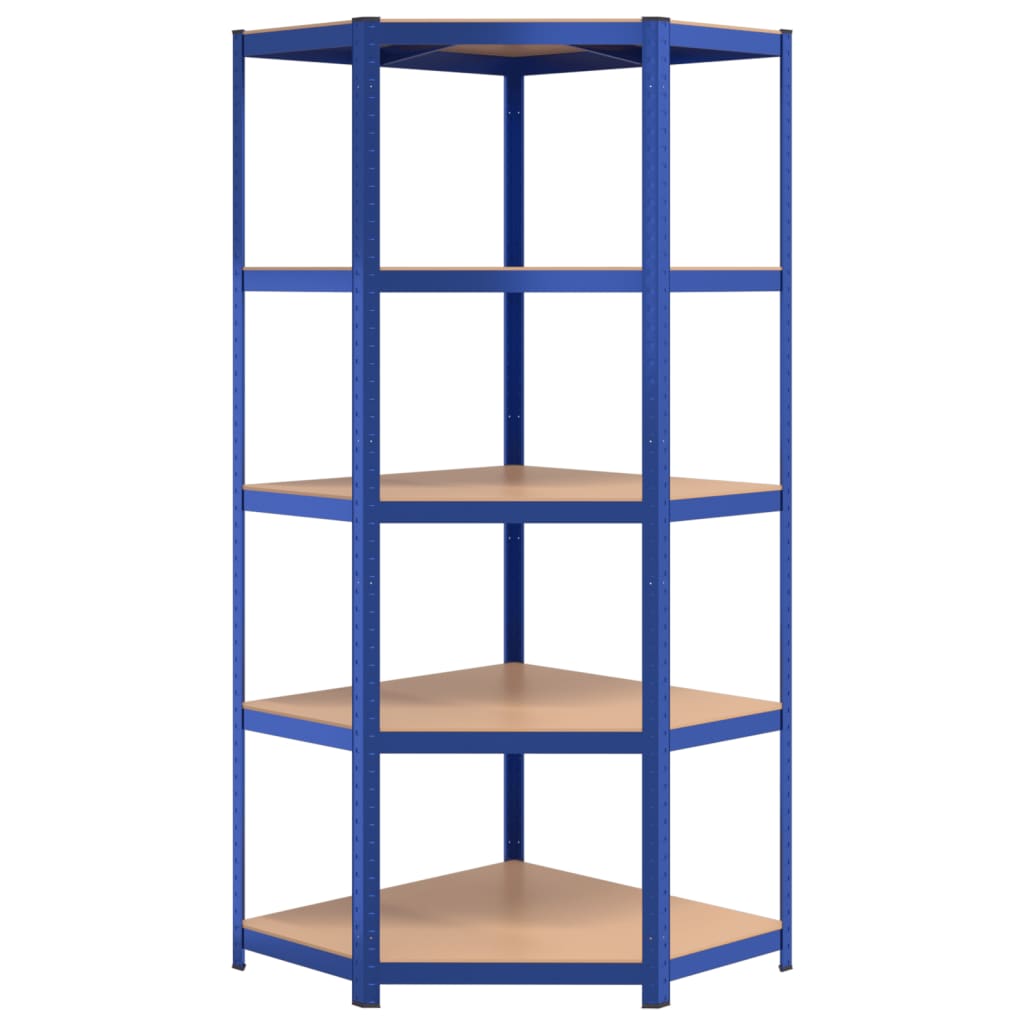 vidaXL Estantería 5 niveles 3 uds acero y madera contrachapada azul