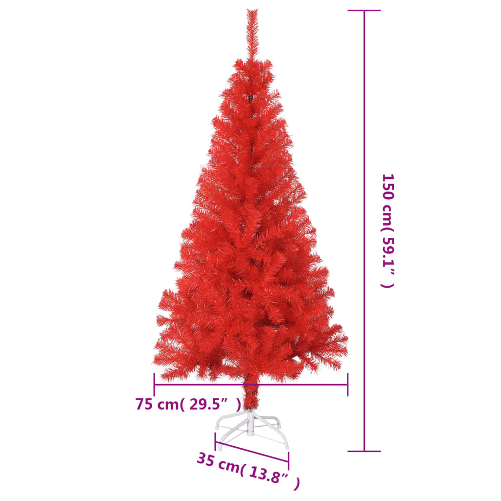 vidaXL Árbol de Navidad artificial con soporte PVC rojo 150 cm