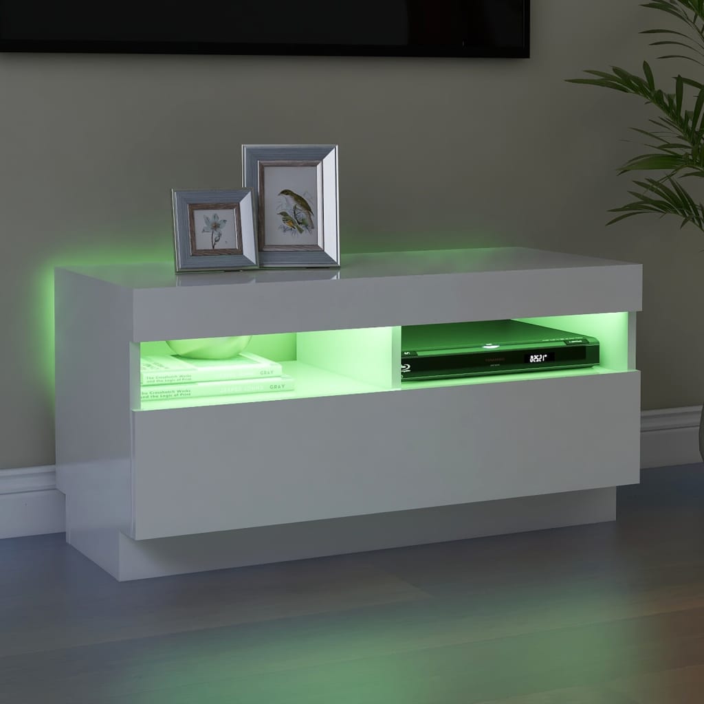 vidaXL Mueble de TV con luces LED blanco brillante 80x35x40 cm