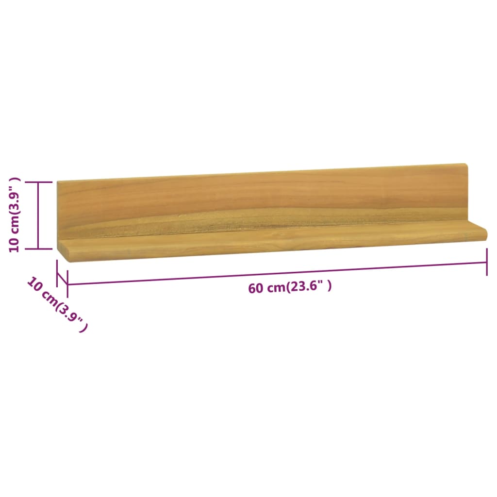 vidaXL Estantes de pared 2 unidades madera maciza de teca 60x10x10 cm