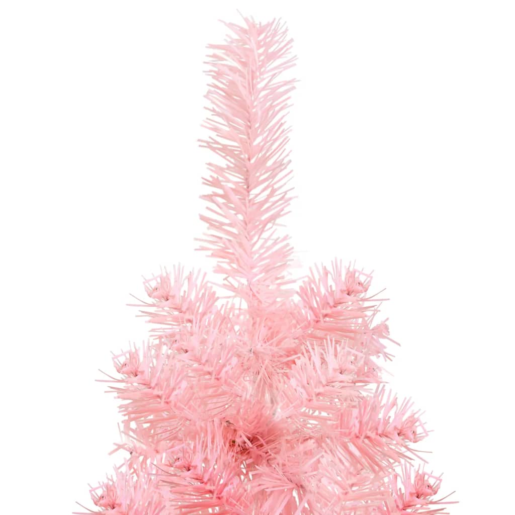 vidaXL Medio árbol de Navidad artificial con soporte rosa 150 cm