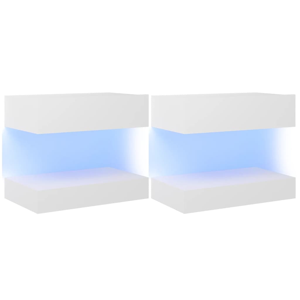 vidaXL Mesitas de noche LED 2 uds madera contrachapada blanco 60x35 cm