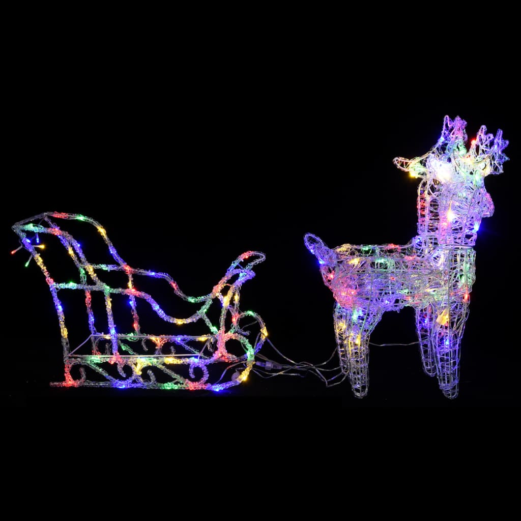 vidaXL Decoración navideña de renos y trineo acrílico 240 LED