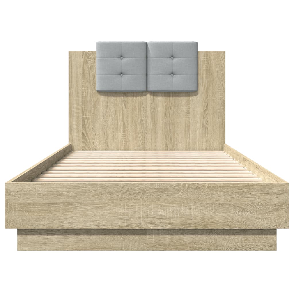 vidaXL Cama con cabecero madera de ingeniería roble Sonoma 75x190 cm