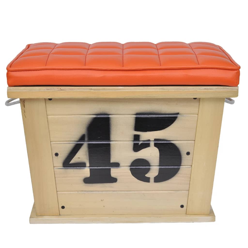 vidaXL Taburete caja de almacenaje marrón asiento acolchado naranja