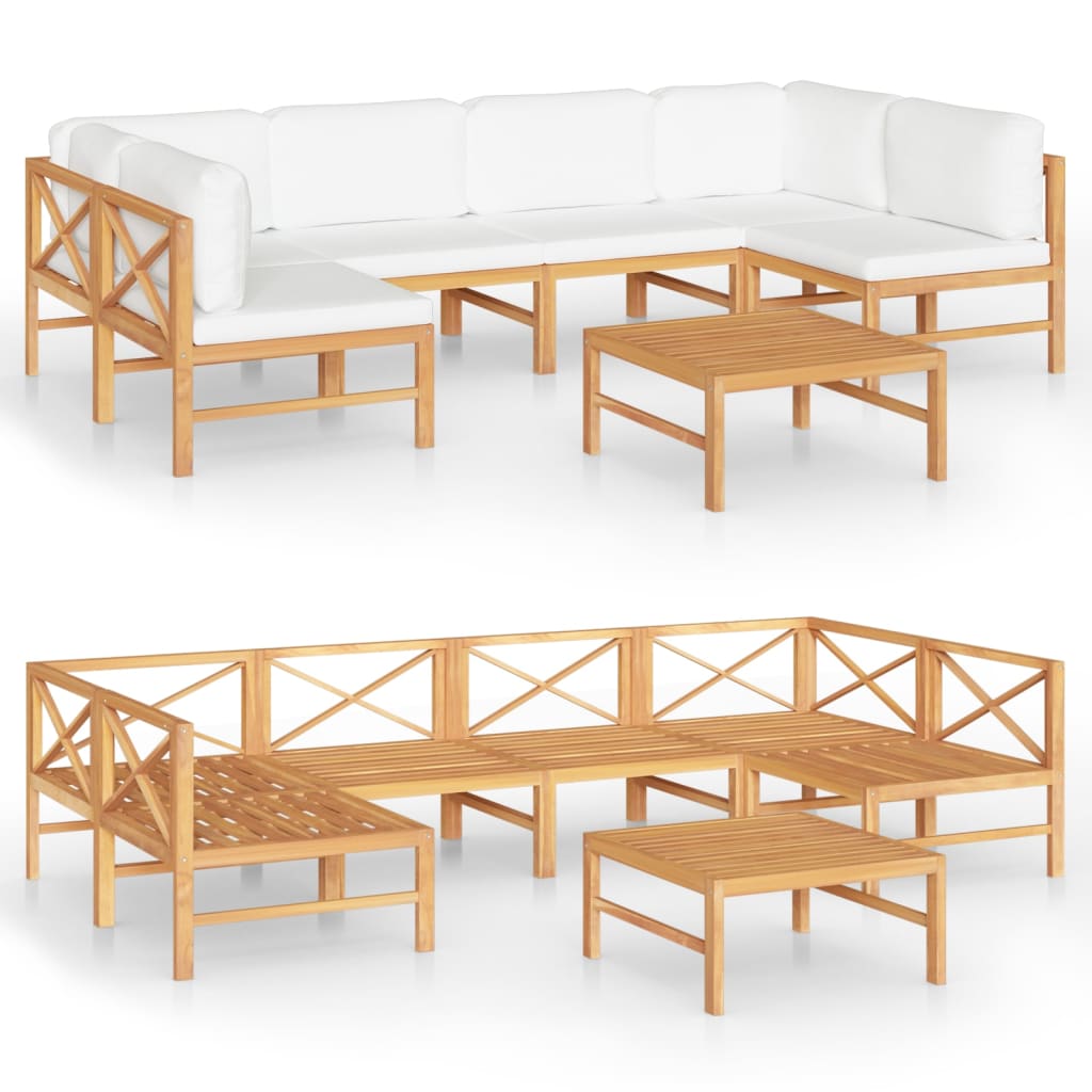 vidaXL Set de muebles de jardín 7 pzas madera de teca y cojines crema