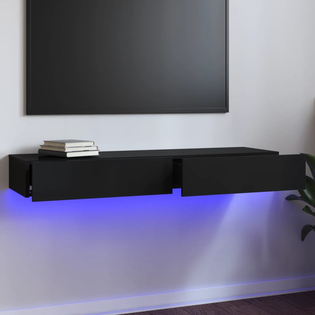 vidaXL Mueble para TV con luces LED negro brillante 120x35x15,5 cm