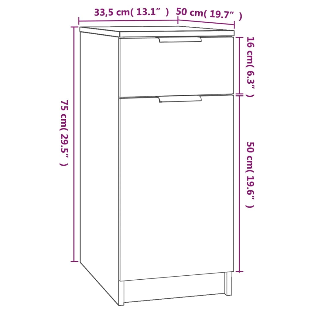 vidaXL Armario de escritorio madera contrachapada blanco 33,5x50x75 cm