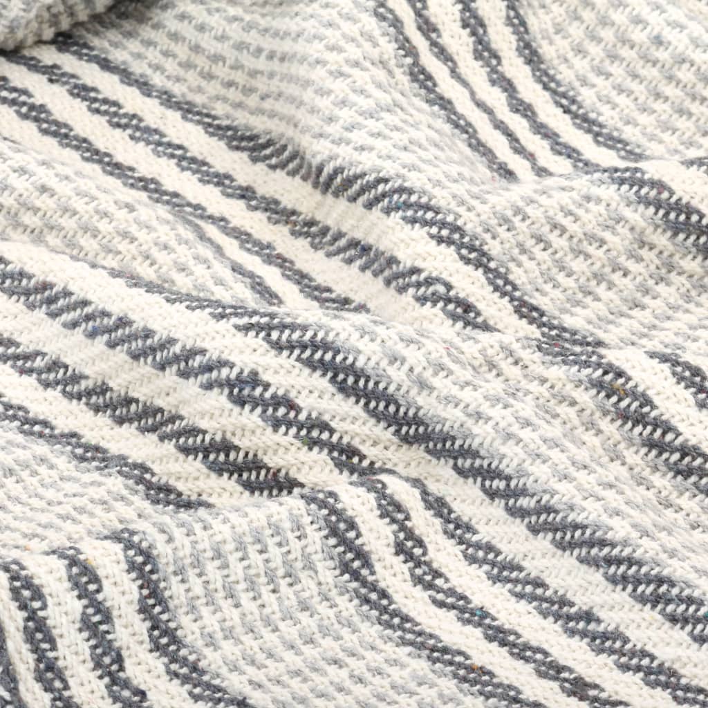 vidaXL Manta a rayas de algodón gris y blanco 160x210 cm