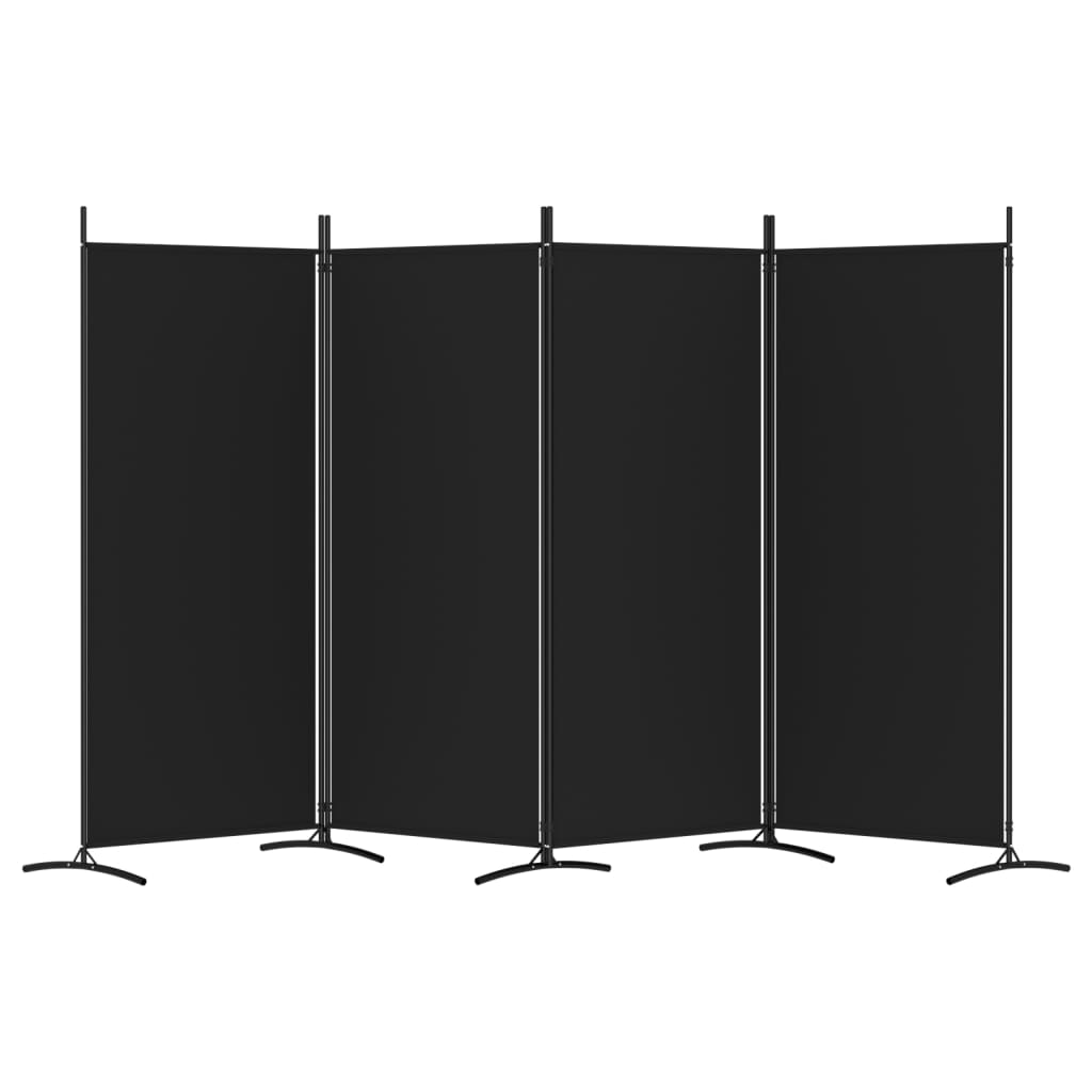 vidaXL Biombo divisor de 4 paneles de tela negro 346x180 cm