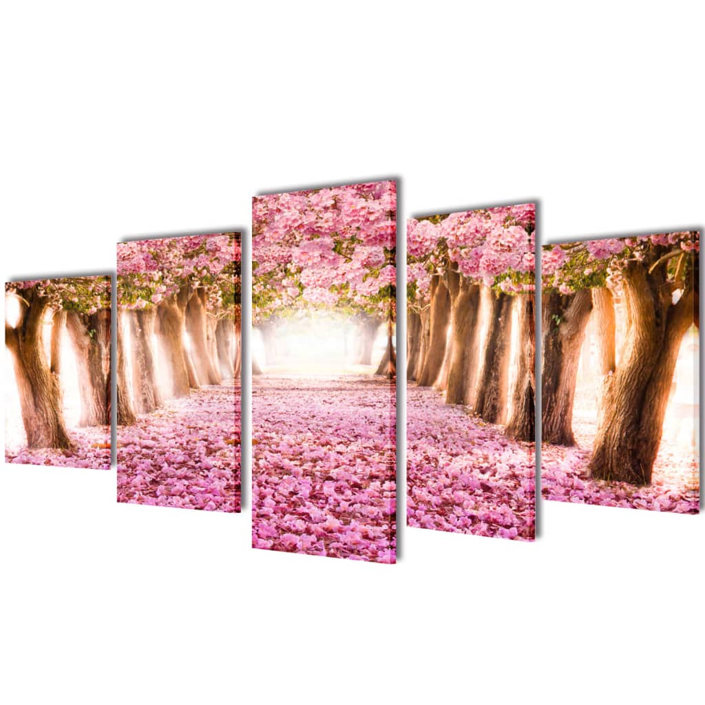 Set decorativo de lienzos para pared flores de cerezo 200 x 100 cm