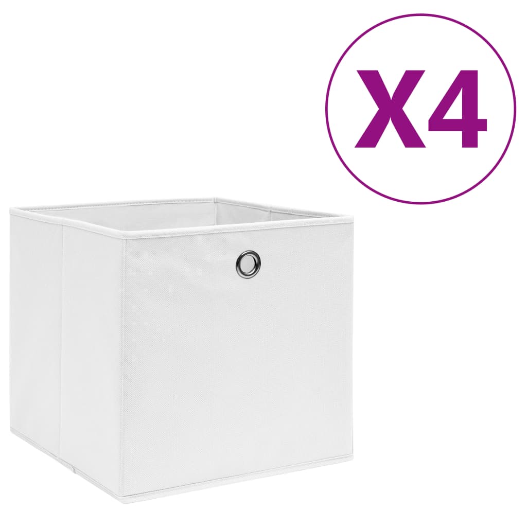vidaXL Cajas de almacenaje 4 uds tela no tejida blanco 28x28x28 cm